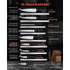 image:imageVEVOR Kitchen Knife Set with Block and Sharpener 15 Piece High Carbon Stainless Steel Knife Set RustResistant Kitchen Cutlery with Ergonomic Handle Sharpening Rod amp Premium Wooden Block for HomeBlade Stainless Steel Silver Handle Black Knife Block Walnut Color