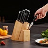 image:imageVEVOR Kitchen Knife Set with Block and Sharpener 15 Piece High Carbon Stainless Steel Knife Set RustResistant Kitchen Cutlery with Ergonomic Handle Sharpening Rod amp Premium Wooden Block for HomeBlade Stainless Steel Silver Handle Black Knife Block Natural Wood Color