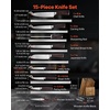 image:imageVEVOR Kitchen Knife Set with Block and Sharpener 15 Piece High Carbon Stainless Steel Knife Set RustResistant Kitchen Cutlery with Ergonomic Handle Sharpening Rod amp Premium Wooden Block for HomeBlade Stainless Steel Silver with Pattern Handle Brown Knife Block Walnut Color