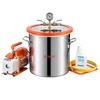 image:imageVEVOR 5 Gallon Vacuum Chamber with Pump 35 CFM Single Stage Vacuum Pump Stainless Steel Degassing Chamber Kit with Tempered Glass Lid 5 ft Hose for Stabilizing Wood Degassing Silicone ResinSilver  Orange
