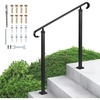 image:imageVEVOR Handrails for Outdoor Steps 23 Step Adjustable Height Carbon Steel Transitional Handrail with Installation Kit Exterior Hand Railing for Steps Concrete or Wooden Stairs Porch Matte BlackBlackStraight D