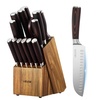 image:imageVEVOR Kitchen Knife Set with Block and Sharpener 15 Piece High Carbon Stainless Steel Knife Set RustResistant Kitchen Cutlery with Ergonomic Handle Sharpening Rod amp Premium Wooden Block for HomeBlade Stainless Steel Silver with Pattern Handle Brown Knife Block Walnut Color