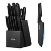 image:imageVEVOR Kitchen Knife Set with Block and Sharpener 15 Piece High Carbon Stainless Steel Knife Set RustResistant Kitchen Cutlery with Ergonomic Handle Sharpening Rod amp Premium Wooden Block for HomeBlade Black Handle Black Knife Block Black