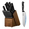Blade: Stainless Steel Silver; Handle: Black; Knife Block: Walnut Color