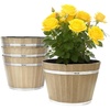 image:imageVEVOR Plant Pots 4 Pack 1181 inch Whiskey Barrel Planters with Drainage Holes Large Outside Plastic Decoration Flower Pot Imitation Wine Barrel Design for Indoor Outdoor Garden Home Plants Brown1181 in  4 Pcs