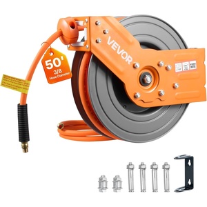 image:imageVEVOR Retractable Air Hose Reel 38 Inch x 50 FT Hybrid Air Hose Max 300PSI Auto Rewind AirCompressor Hoses Reel with 5 ft Lead in 180 Swivel CeilingWall Mount for Garage WorkshopsGray