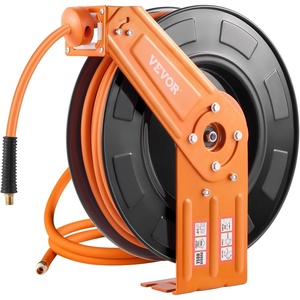 image:imageVEVOR Retractable Air Hose Reel 38 Inch x 50 FT Hybrid Air Hose Max 300PSI Auto Rewind AirCompressor Hoses Reel with 5 ft Lead in 180 Swivel CeilingWall Mount for Garage WorkshopsBlack