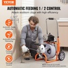 image:imageVEVOR Drain Cleaner Machine 75FT x 38 Inch Auto Feed Sewer Snake Drain Auger on Wheels Portable Drain Cleaning Machine with 8 Cutters amp Airactivated Foot Switch for 2 to 4 Pipes75 FT x 38