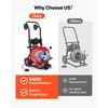 image:imageVEVOR Drain Cleaner Machine 75FT x 38 Inch Auto Feed Sewer Snake Drain Auger on Wheels Portable Drain Cleaning Machine with 8 Cutters amp Airactivated Foot Switch for 2 to 4 Pipes100 FT x 34