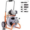 image:imageVEVOR Drain Cleaner Machine 75FT x 38 Inch Auto Feed Sewer Snake Drain Auger on Wheels Portable Drain Cleaning Machine with 8 Cutters amp Airactivated Foot Switch for 2 to 4 Pipes75 FT x 38