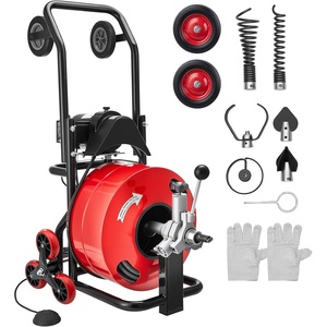 image:imageVEVOR Drain Cleaner Machine 75FT x 38 Inch Auto Feed Sewer Snake Drain Auger on Wheels Portable Drain Cleaning Machine with 8 Cutters amp Airactivated Foot Switch for 2 to 4 Pipes100 FT x 34