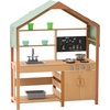 image:imageVEVOR Mud Kitchen Outdoor Mud Kitchen for Kids Wood Outdoor Play Kitchens with Spoons Sink Tank Sunshade Canopy Shovels Cookware Pots and Accessories Wooden Play Kitchens for Home Lawn40 x 16 x 50