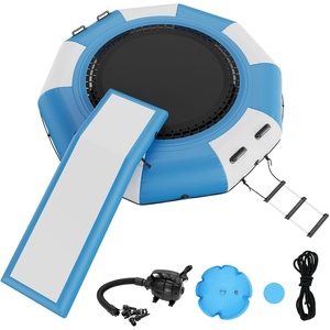 image:imageVEVOR Recreational Water Trampoline 10ft Inflatable Water Bouncer Portable Bounce Swim Platform with Slide Electric Air Pump amp 3Step Ladder Adult Kid Floating Rebounder for Lake Pool Water Sports