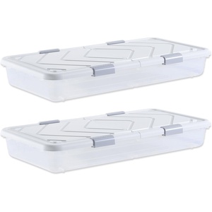 image:imageVEVOR Under Bed Storage with Wheels 398 x 201 x 59 inch Underbed Containers Underbed Shoes Organizer with Lid amp Gray Latch Rolling Under the Bed Storage Bins for Clothes Shoes Blankets 2 Pack
